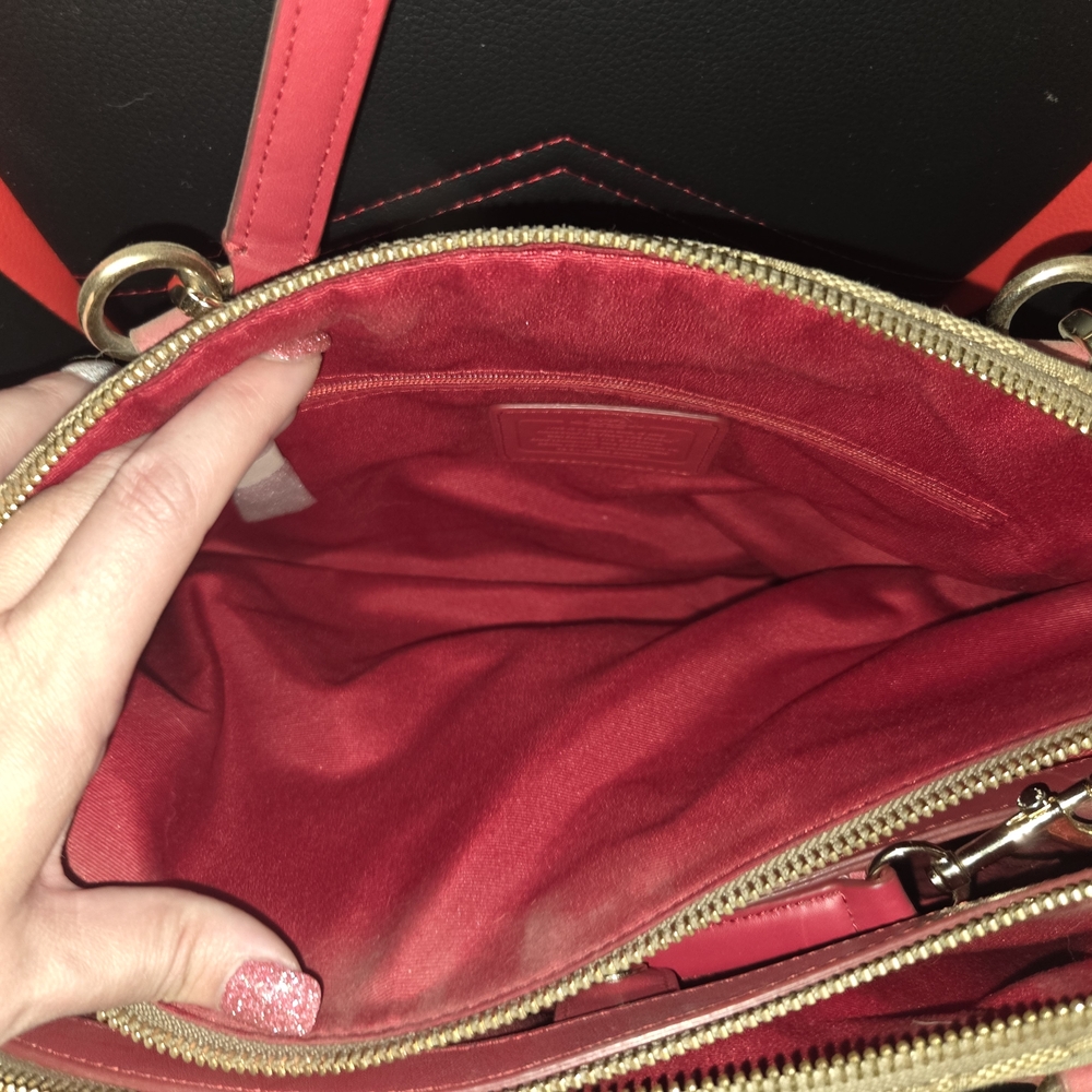 Coach Signature Canvas Tote/Crossbody Bag - Tan and Red - Picture 2 of 8
